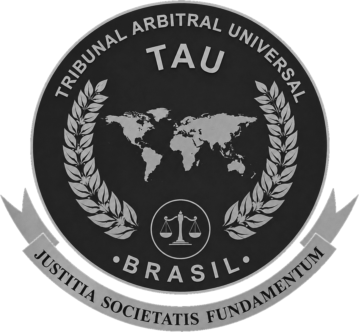 Brasão do Tribunal Arbitral Universal em preto e branco